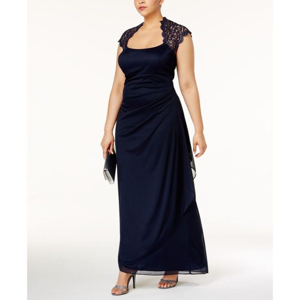 XSCAPE Womens Plus Size Ruched Gown Dress, NWT